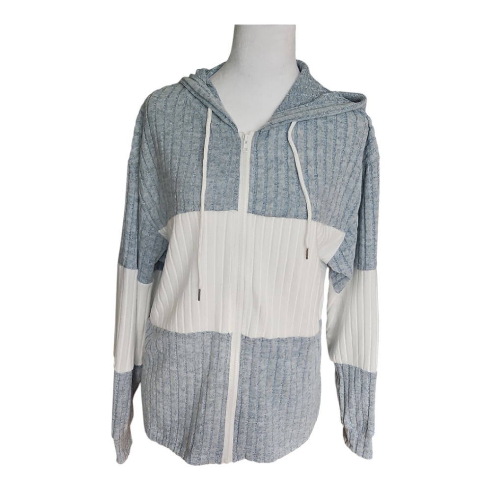 Cozy Blue and White Knit Hoodie